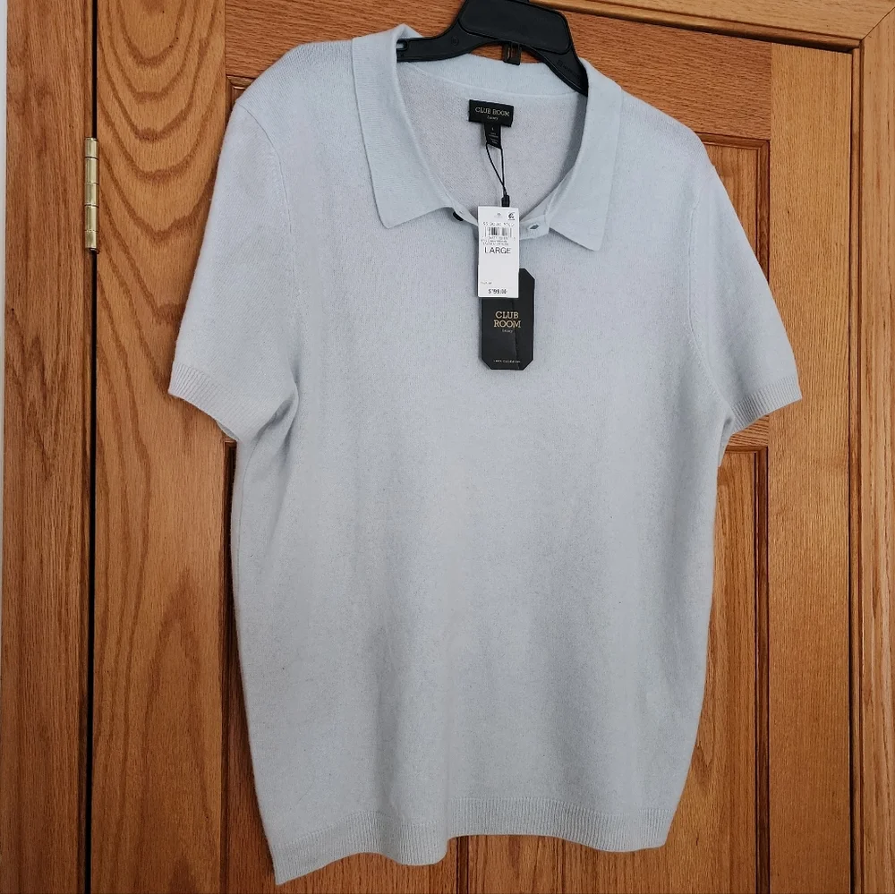 NWT Mens Club Room Cashmere Polo Sweater, Sz L